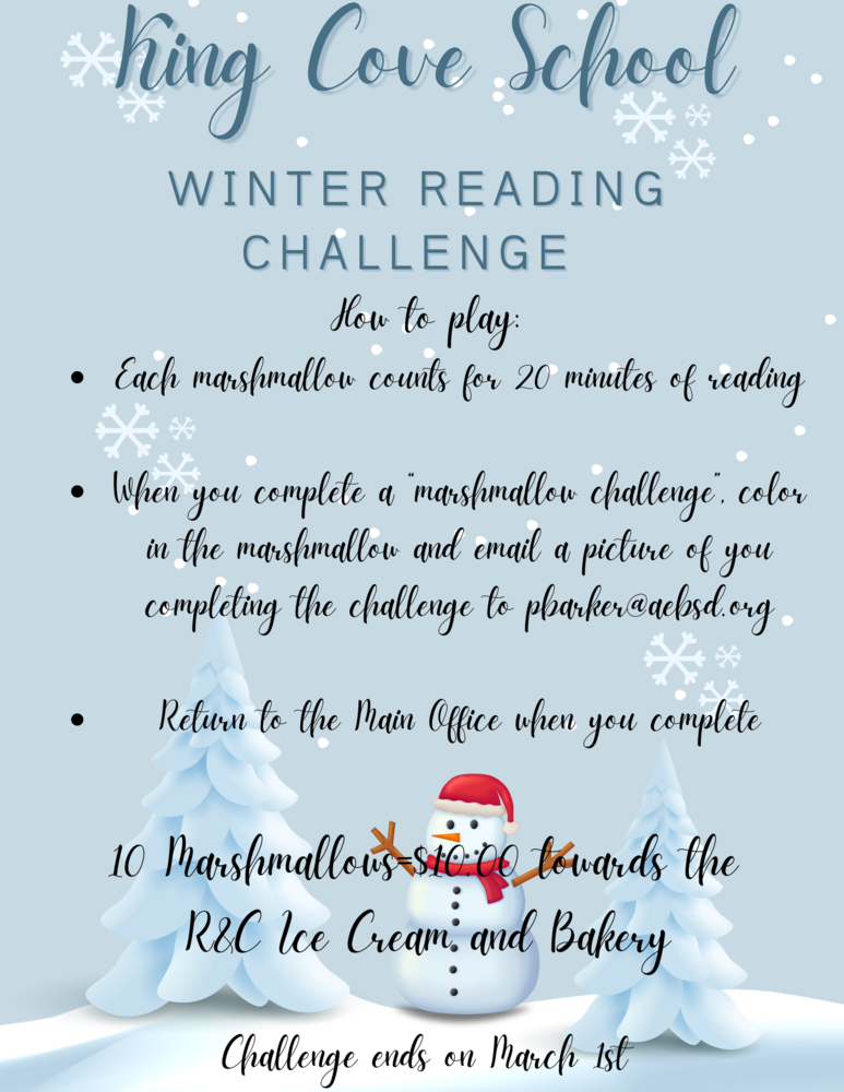 King Cove School is doing a Winter Reading Challenge to help make reading fun for families!