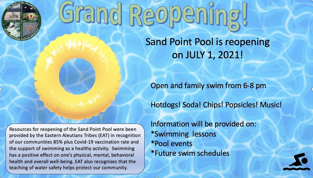 Sand Point Pool reopens 7/1/2021!